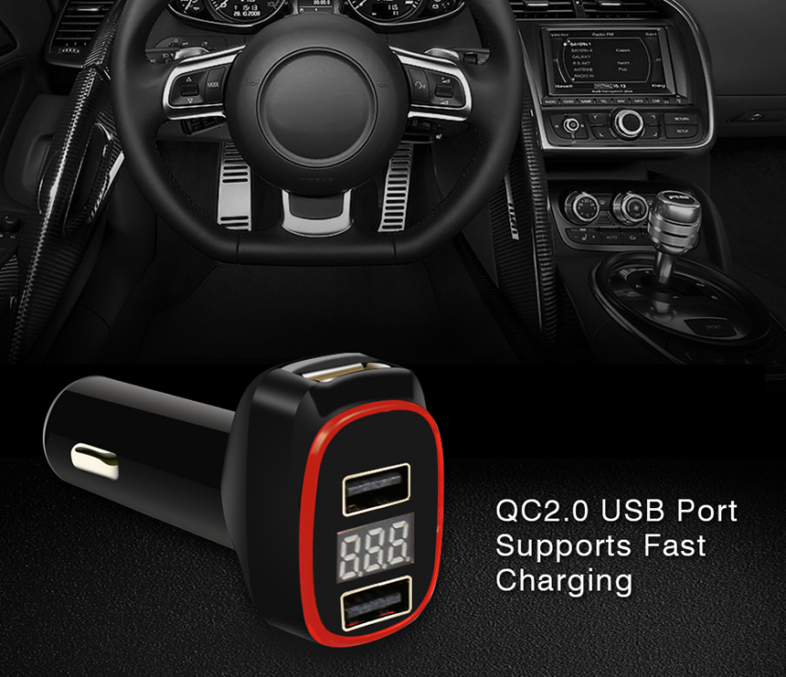 QC810 QC 2.0 Charger with 2 Normal USB Ports & LED Voltage Indicator